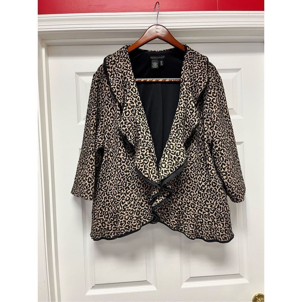 Preswick & Moore Leopard Ruffle Mob Wife Couture Peplum Jersey Jacket sz 3X EUC